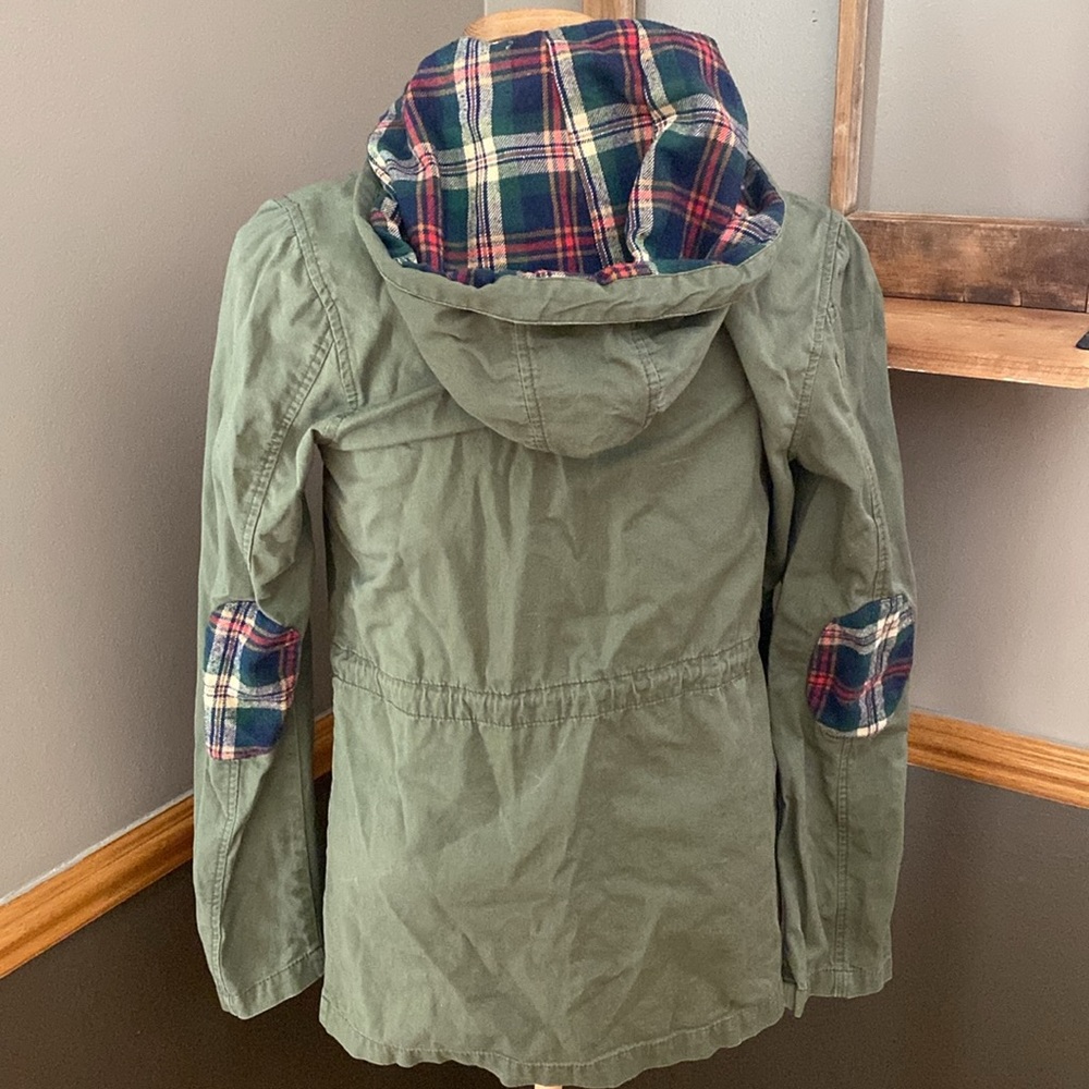 Mine olive green & plaid utility jacket with hood size large - Picture 2 of 9